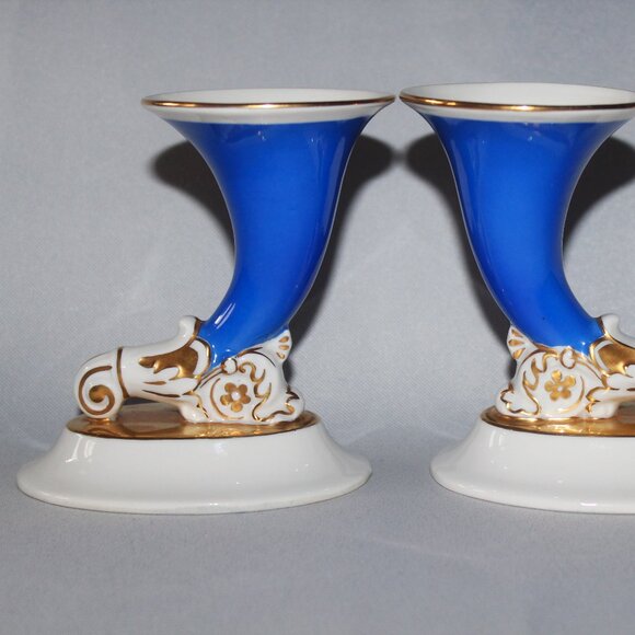 Porcelain Cornucopia Horn of Plenty | Czechoslovakia Porcelain Vases - Picture 4 of 9